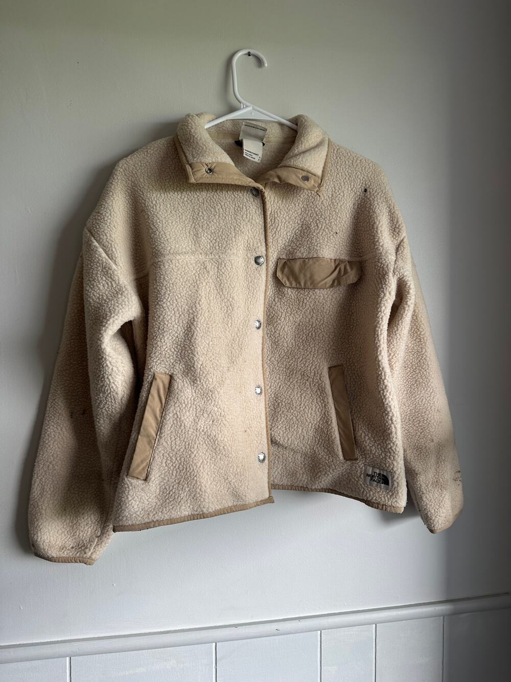 The North Face Cragmont Fleece Jacket Cream tan Snap Button Shacket Woman Small
